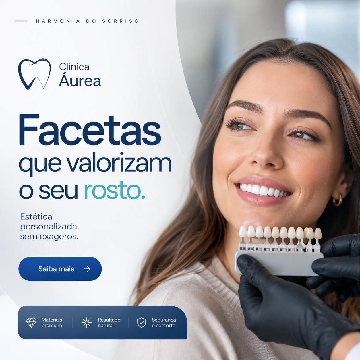 Post odontológico sobre facetas que valorizam o rosto